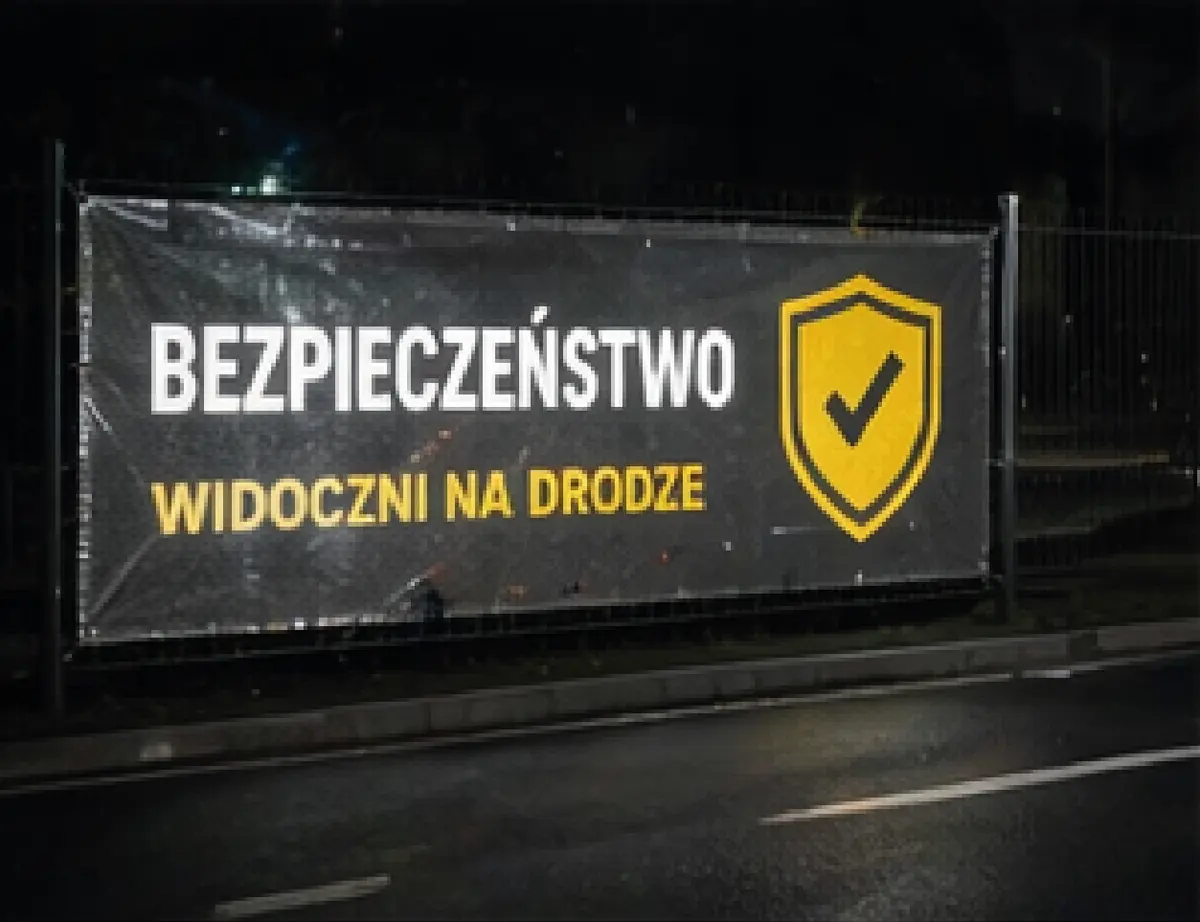 Reflektierendes Banner bei Nacht